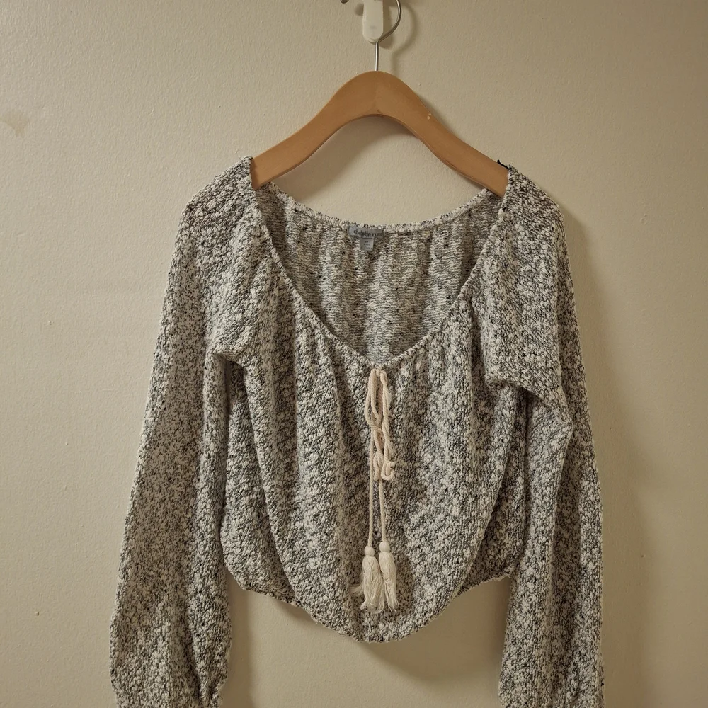 Charlotte Russe Gray Smocked Tie Front Blouse